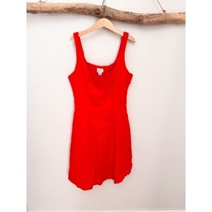 A New Day Red Linen Blend Square Neck Mini Dress Sleeveless Size 0 NWT